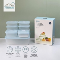 Bộ 7 hộp trữ đông thực phẩm Inoch Hokkaido chống dính kháng khuẩn có đồng hồ ghi nhớ thời gian H0873 P3H