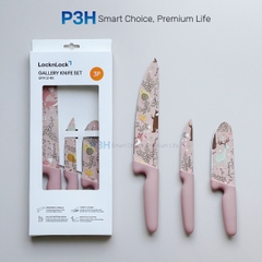 Bộ Dao Nhà Bếp 3 Món Lock&Lock Gallery CKK308S3 Họa Tiết Nghệ Thuật, Màu Hồng Pastel P3H Store