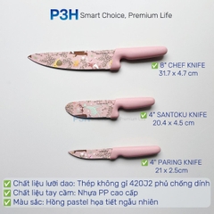 Bộ Dao Nhà Bếp 3 Món Lock&Lock Gallery CKK308S3 Họa Tiết Nghệ Thuật, Màu Hồng Pastel P3H Store