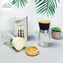 Cối xay tiêu thủy tinh Lock&Lock 170ml lưỡi sứ nắp gỗ sồi tiện dụng CKO116