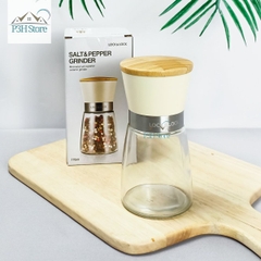 Cối xay tiêu thủy tinh Lock&Lock 170ml lưỡi sứ nắp gỗ sồi tiện dụng CKO116