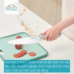 Dao thái Dao Santoku Dao gọt cán liền nguyên khối Inochi Sakai SLEEK chất liệu thép cứng cáp sắc bén P3H