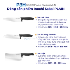 Dao thái Dao Santoku Dao gọt tỉa Kéo đa năng Inochi Sakai PLAIN chất liệu cao cấp sắc bén P3H