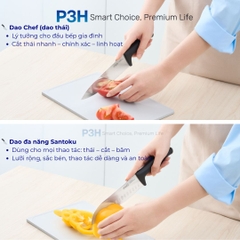Dao thái Dao Santoku Dao gọt tỉa Kéo đa năng Inochi Sakai PLAIN chất liệu cao cấp sắc bén P3H