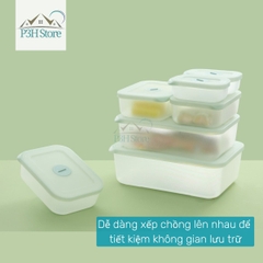 Bộ 7 hộp trữ đông thực phẩm Inoch Hokkaido chống dính kháng khuẩn có đồng hồ ghi nhớ thời gian H0873 P3H