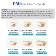 Hộp thủy tinh chịu nhiệt LocknLock nắp cường lực Cube khóa 4 chấu dung tích từ 300ml đến 1L P3H