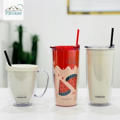 Ly nhựa 2 lớp LocknLock Cold Cup 600ml kèm ống nắp trượt đóng mở HAP523IVY 524RED HAP525IVY