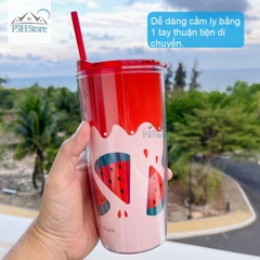 Ly nhựa 2 lớp LocknLock Cold Cup 600ml kèm ống nắp trượt đóng mở HAP523IVY 524RED HAP525IVY