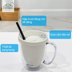 Ly nhựa 2 lớp LocknLock Cold Cup 600ml kèm ống nắp trượt đóng mở HAP523IVY 524RED HAP525IVY