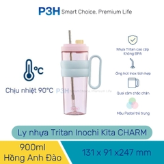 Ly nhựa Tritan Inochi Kita Charm dung tích 900ml quai xách cứng cáp đi kèm ống hút P3H