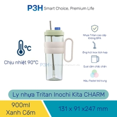 Ly nhựa Tritan Inochi Kita Charm dung tích 900ml quai xách cứng cáp đi kèm ống hút P3H