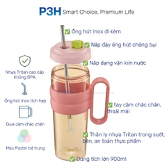 Ly nhựa Tritan Inochi Kita Charm dung tích 900ml quai xách cứng cáp đi kèm ống hút P3H