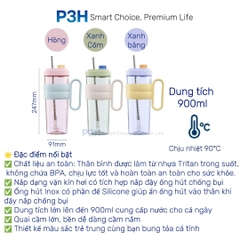 Ly nhựa Tritan Inochi Kita Charm dung tích 900ml quai xách cứng cáp đi kèm ống hút P3H