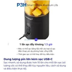 Máy Xay Sinh Tố Cầm Tay LocknLock 600ml EJJ356BLK  Gọn Nhẹ, Xay Nhanh, Tiện Lợi Mọi Lúc P3H
