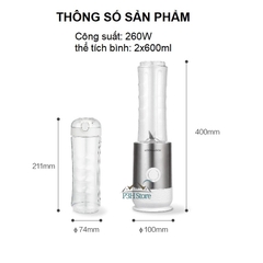 Máy Xay Sinh Tố Mini Lock&Lock kèm 2 bình dung tích 0.6L EJM241