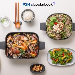 Nồi Chảo chống dính LocknLock Square-IH Thiết Kế Vuông Độc Đáo, Dùng được bếp từ, Nắp kính silicone tiện lợi P3H