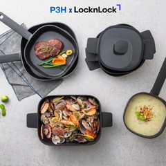 Nồi Chảo chống dính LocknLock Square-IH Thiết Kế Vuông Độc Đáo, Dùng được bếp từ, Nắp kính silicone tiện lợi P3H