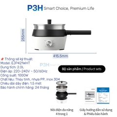 Nồi điện đa năng LocknLock 4 trong 1 EJP421WHT dung tích 2L tích hợp nướng chiên hấp lẩu tiện lợi công suất 1000W P3H