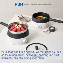 Nồi điện đa năng LocknLock 4 trong 1 EJP421WHT dung tích 2L tích hợp nướng chiên hấp lẩu tiện lợi công suất 1000W P3H