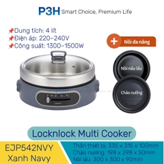 Nồi Điện Đa Năng LocknLock Nướng & Lẩu 2 Trong 1 nồi lẩu dung tích 4L Nồi ướng 26cm Xanh Navy EJP542NVY EJP544WHT