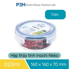 Hộp thủy tinh chịu nhiệt Nikko Inochi nắp trắng có lổ thoát hơi khóa 4 chấu chắc chắn P3H