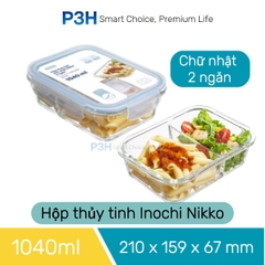 Hộp thủy tinh chịu nhiệt Nikko Inochi nắp trắng có lổ thoát hơi khóa 4 chấu chắc chắn P3H