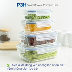 Hộp thủy tinh chịu nhiệt Nikko Inochi nắp trắng có lổ thoát hơi khóa 4 chấu chắc chắn P3H