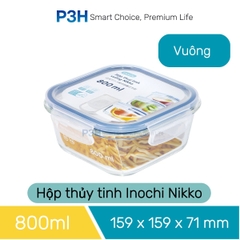 Hộp thủy tinh chịu nhiệt Nikko Inochi nắp trắng có lổ thoát hơi khóa 4 chấu chắc chắn P3H