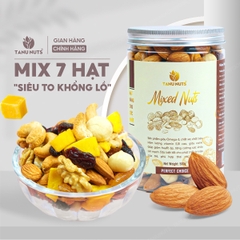 Hạt dinh dưỡng mix 7 loại TANU NUTS hũ 500g, hạt ngũ cốc bà bầu gồm macca, óc chó, hạnh nhân, điều, nho, xoài, việt quất