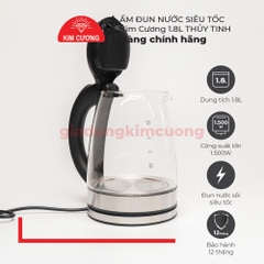 Ấm Đun Siêu Tốc Thủy Tinh 1.8 Lít Kim Cương [Bảo Hành Chính Hãng 12 Tháng]