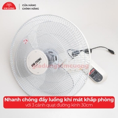 Quạt Treo Tường Remote Kim Cương - Điều Khiển Từ Xa [Bảo Hành Chính Hãng 12 Tháng]