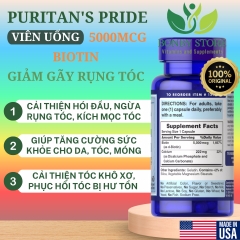 VIÊN UỐNG BỔ SUNG MỌC TÓC, GIẢM GÃY RỤNG TÓC BIOTIN SUPER 5000MCG PURITAN’S PRIDE-60 VIÊN