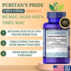 VIÊN UỐNG BỔ MÁU, NGĂN NGỪA THIẾU MÁU PURITAN’S PRIDE FOLATE 1333MCG DFE (FOLIC ACID 800MCG) - 250 Viên