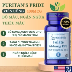 VIÊN UỐNG BỔ MÁU, NGĂN NGỪA THIẾU MÁU PURITAN’S PRIDE FOLATE 666MCG DFE (FOLIC ACID 400MCG) - 250 Viên