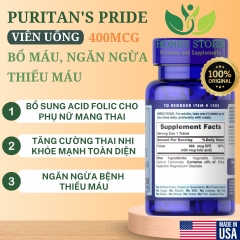 VIÊN UỐNG BỔ MÁU, NGĂN NGỪA THIẾU MÁU PURITAN’S PRIDE FOLATE 666MCG DFE (FOLIC ACID 400MCG) - 250 Viên