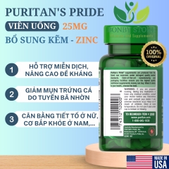 viên uống bổ sung kẽm zinc 25mg Puritan's Pride 100 viên