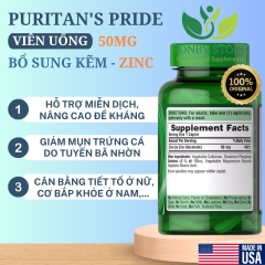 viên uống bổ sung kẽm zinc 50mg Puritan’s Pride 250 viên