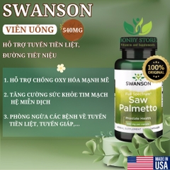 Viên uống hỗ trợ cải thiện tuyến tiền liệt Swanson Saw Palmetto 540mg 250 viên từ Mỹ