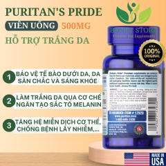 VIÊN UỐNG HỖ TRỢ TRẮNG DA L-GLUTATHIONE 500MG PURITAN’S PRIDE- 30 VIÊN