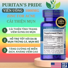viên uống kẽm hỗ trợ trị mụn 1000MG của Mỹ loại 100 viên