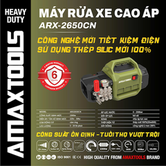 Máy Rửa Xe Cao Áp AMAXTOOLS ARX-2650CN (2300W) – Áp Lực 200 Bar, Công Nghệ Thép Silic Tiết Kiệm Điện