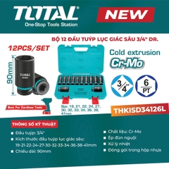 Bộ 12 Đầu Tuýp Lục Giác Sâu 3/4" Total THKISD34126L – Thép Cr-Mo Dài 90mm (Chính Hãng)