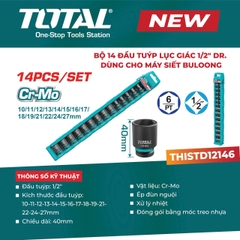 Bộ 14 Đầu Tuýp Lục Giác 1/2" Total THISTD12146 – Thép Cr-Mo Cho Máy Siết Bulong (Chính Hãng)
