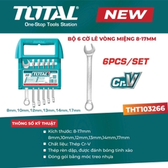 Bộ 6 Cờ Lê Vòng Miệng 8-17mm Total THT103266 – Thép Cr-V Cao Cấp (Chính Hãng)