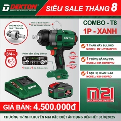 COMBO Máy siết bulong đầu 3/4 inch 1650Nm dùng pin phổ thông Dekton M21-IW1650PRO kèm pin 6A và sạc nhanh
