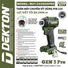 Máy Chuyên Vít Dekton M21-CV250PRO 21V, Lực Siết 250Nm, Motor Brushless, Đầu Gài 1/4 Inch, Gen 3 Pro