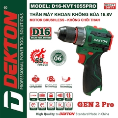 Máy Khoan Siết Vít 2 chức năng dùng pin 16.8V nhỏ gọn DEKTON D16-KVT1055PRO, Đầu cặp 10mm