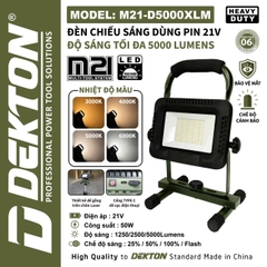 Đèn Chiếu Sáng Dùng Pin 21V Dekton M21-D5000XLM Heavy Duty – Độ Sáng 5000 Lumens (Đổi 4 Nhiệt Độ Màu – Có Sạc Điện Thoại)