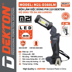 Đèn Làm Việc Dùng Pin 21V Dekton M21-D360XLM – Độ Sáng 360 Lumens, Gập Xoay 270 Độ (Chính Hãng)