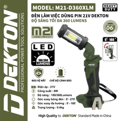 Đèn Làm Việc Dùng Pin 21V Dekton M21-D360XLM – Độ Sáng 360 Lumens, Gập Xoay 270 Độ (Chính Hãng)